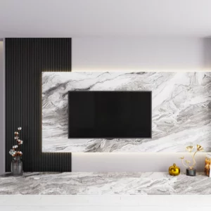 ISODECO SPC Wandpaneel Lagos Stone Grijs op een cinewall