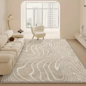 japandi tapijt met witte strepen en beige kleur