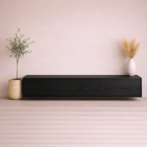 tv meubel recht zwart eiken look met kleppen