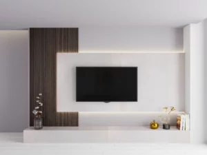ISODECO SPC Wandpaneel Marble Beige Mat op een cinewall