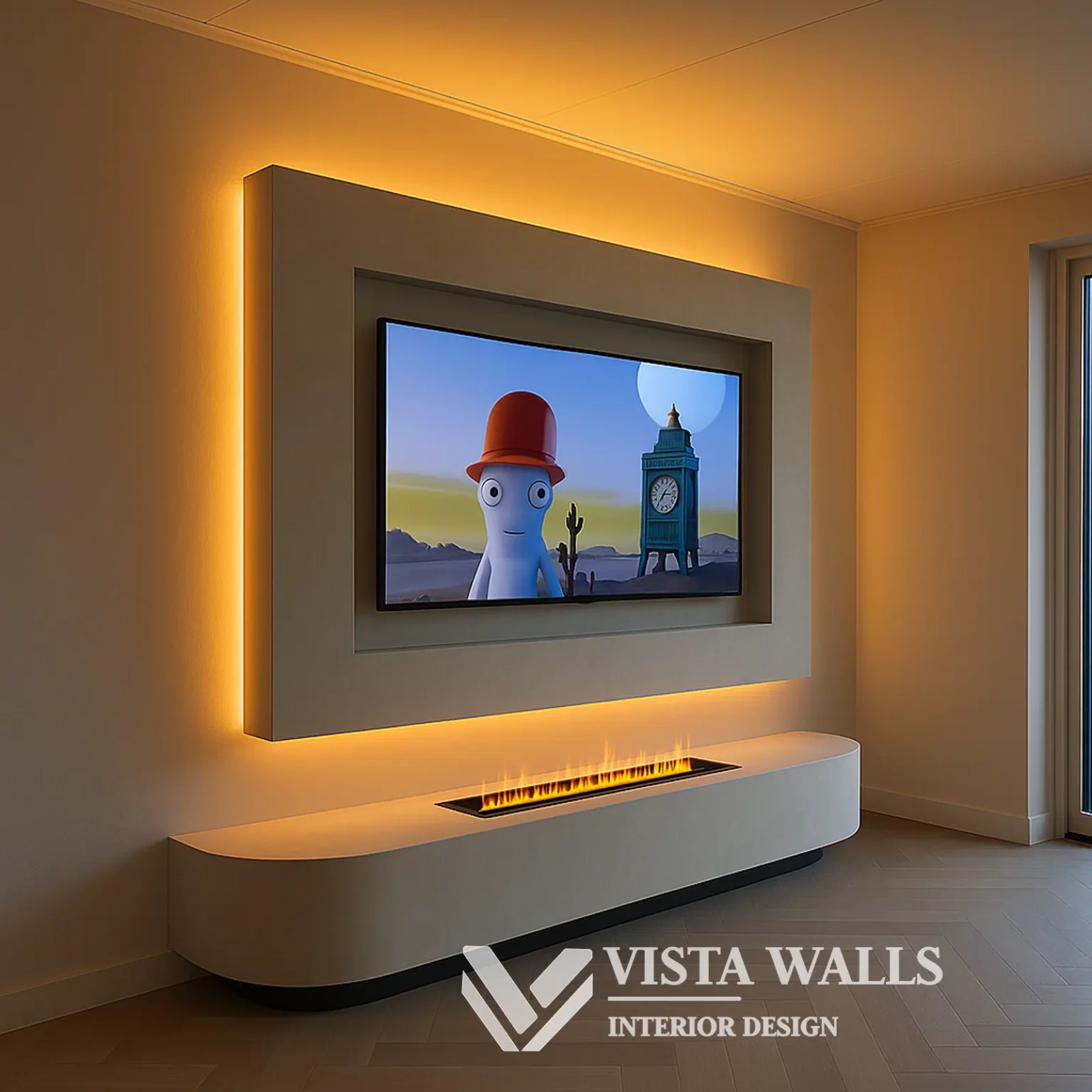 cinewall met waterdamphaard in het wit