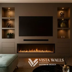 Media wall met spots en haard en lades