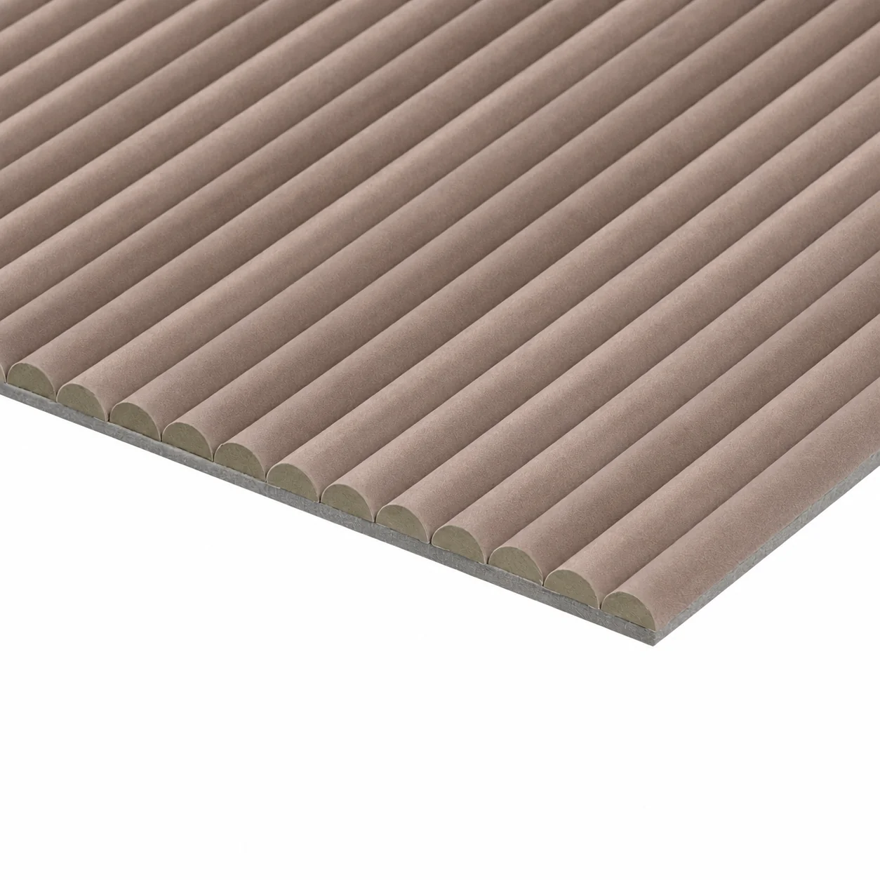 Akoestisch suede wandpaneel mokka 280 x 60 cm zij-aanzicht