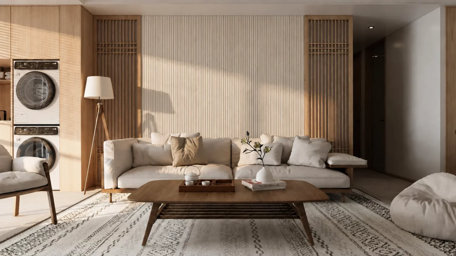 AKU brushed suede solid beige woonkamer