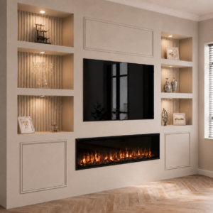 Cinewall Maison met elektrische haard, zes verlichte nissen en push-to-open kastdeuren