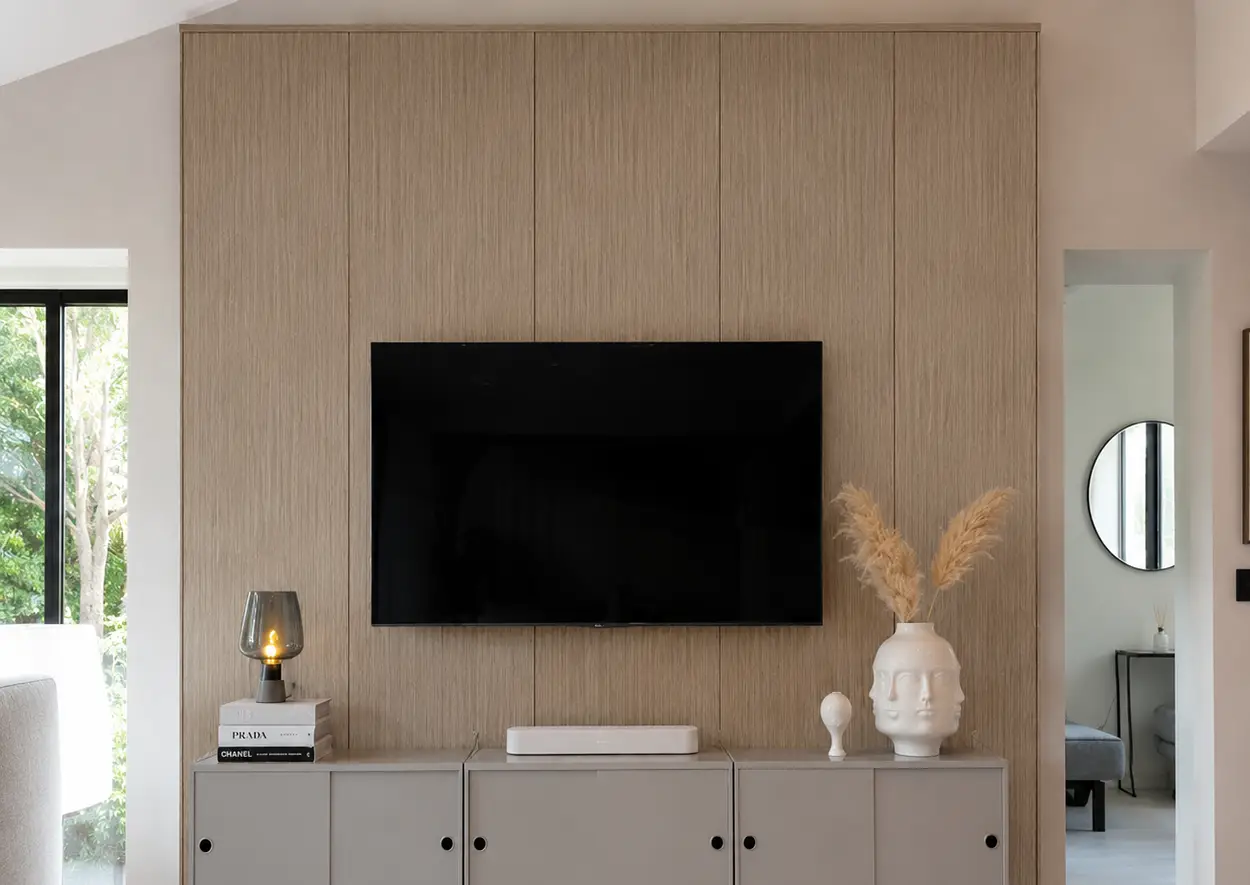 Akoestisch decorpaneel walnoot achterwand