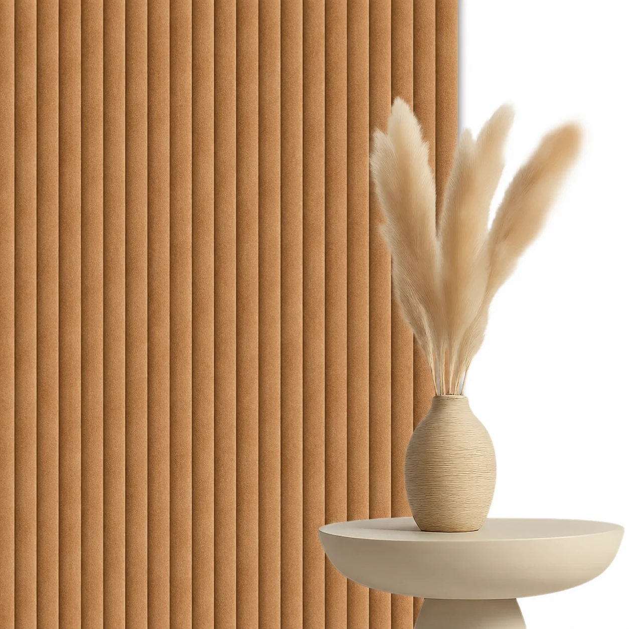 Akoestische Brushed Suede Solid Panelen Cognac 280 x 60 cm