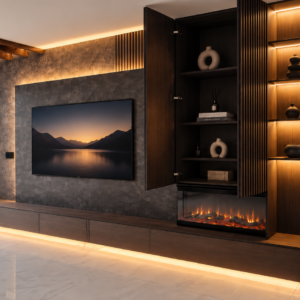 Luxe Cinewall Monaco met elektrische haard en LED-verlichting