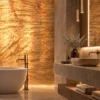 Lichtdoorlatend natuursteen wandpaneel koper badkamer